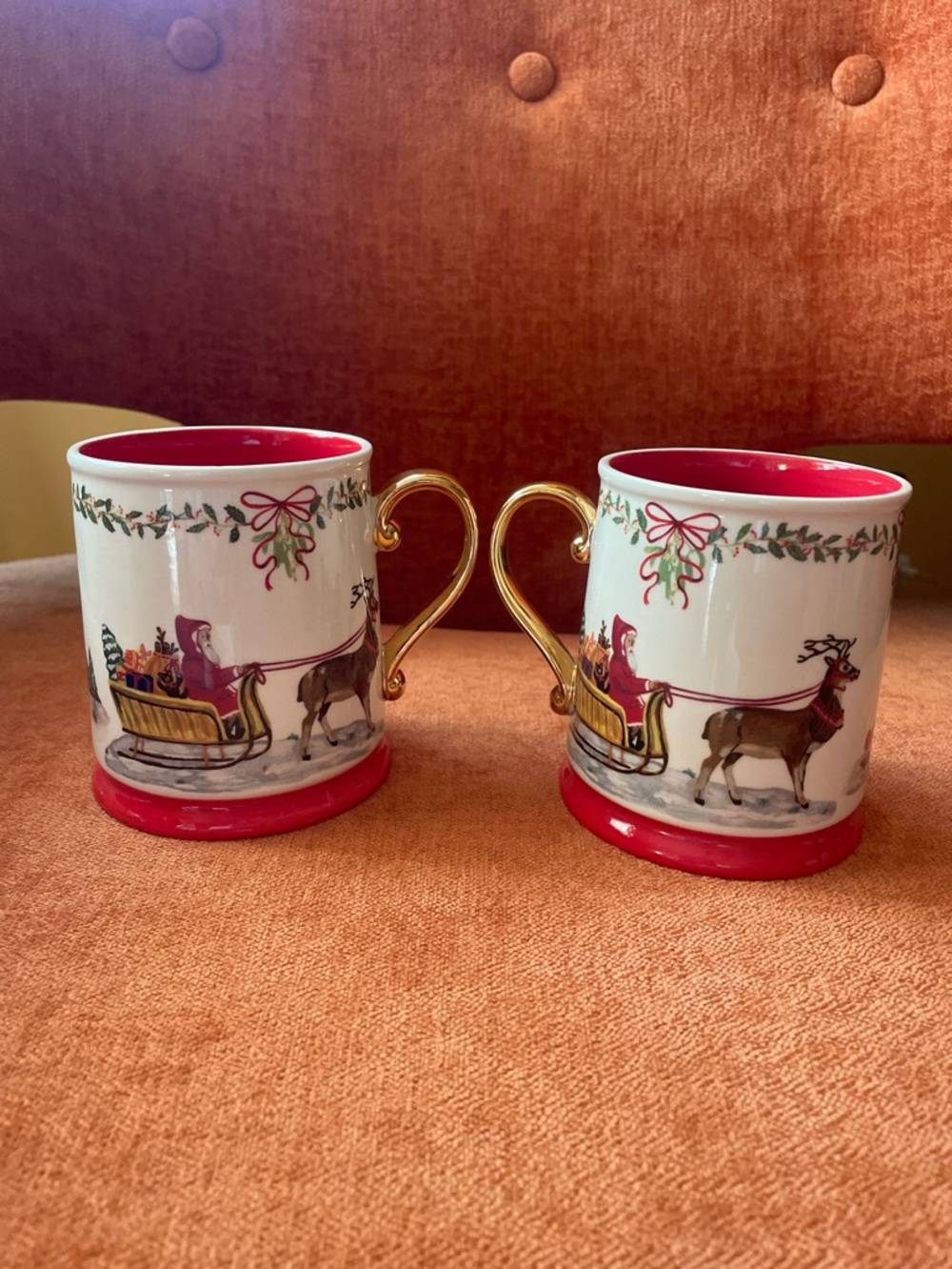 Set of 2 Brand New Nathalie Lete 2021 Santa in Sleigh Mugs